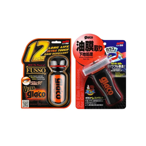 SOFT99 Ultra Glaco + Glass Compound Roll On Bundle | 12-Month Hydrophobic Glass Coating Kit